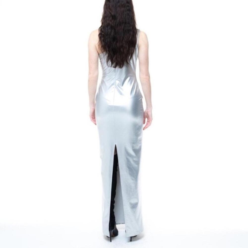 ATTEM Metta Conchetta Silver Metallic One Shoulder Long Maxi Dress size medium - Picture 4 of 11